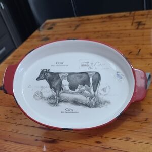 Red and White Cow Design Serving Dish